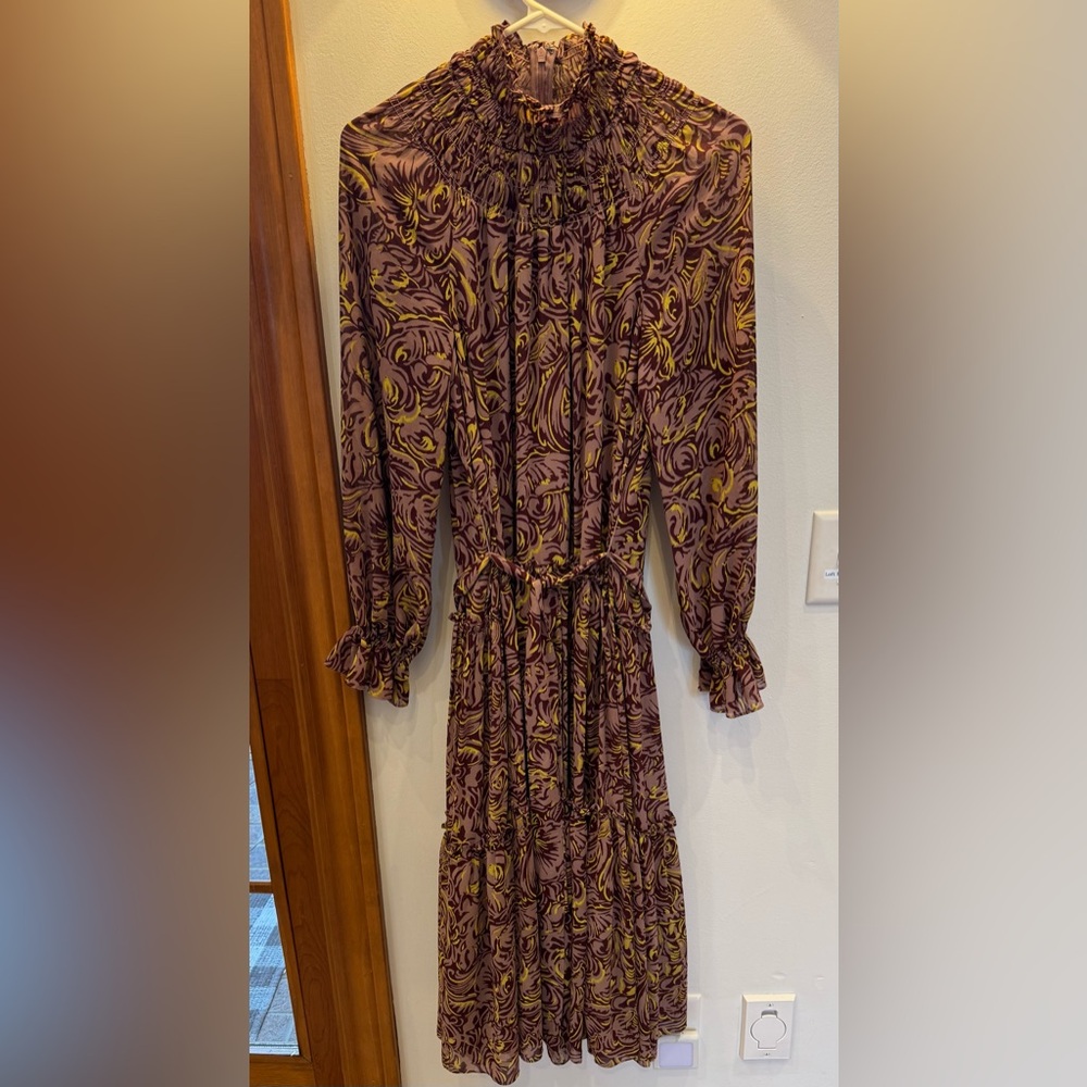 🎀Cinq a Sept AMARI ROSE Print Long Sleeve Chiffon Midi Dress size 6-fits like 10